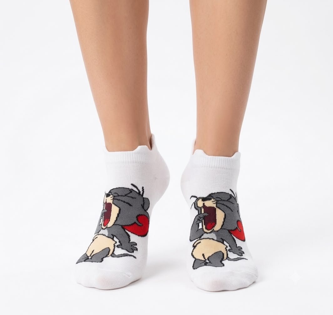 Funny Tom & Jerry Cartoon Character Ankle Socks – Soft Breathable White Casual Socks - Image 3