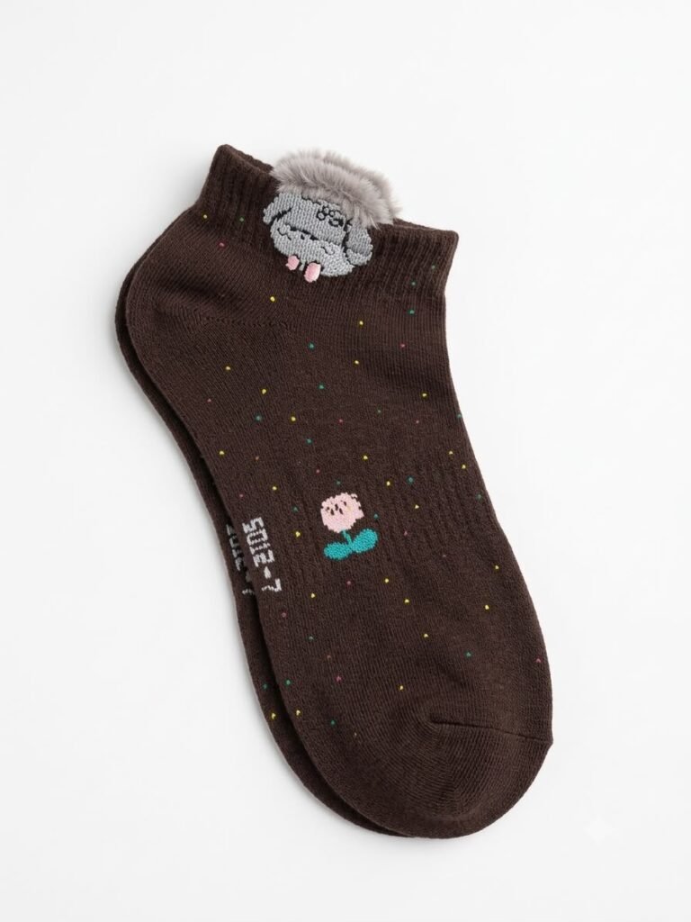 Cute Cozy Cartoon Ankle Socks – Brown Confetti Edition